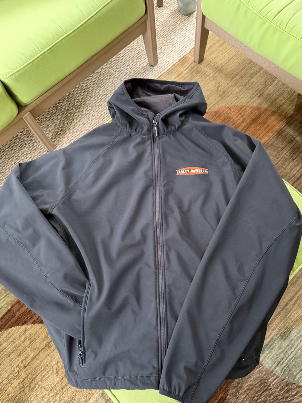 Harley-Davidson Black Softshell Hooded Performance Jacket with Orange Logo XL